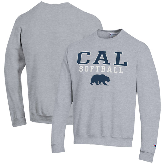 Men's Champion Gray Cal Bears Softball Stack Pullover Crewneck Sweatshirt