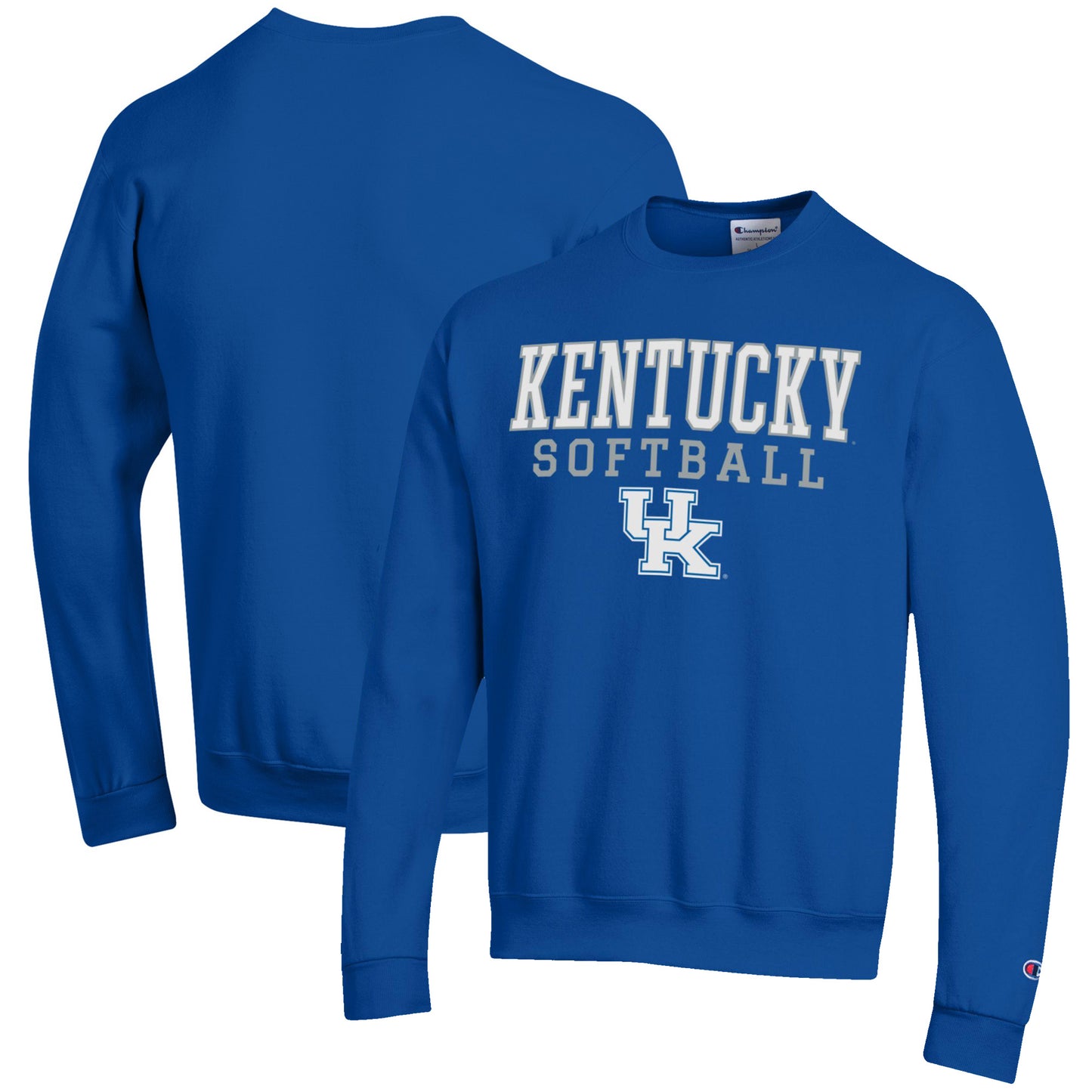 Men's Champion Royal Kentucky Wildcats Softball Stack Pullover Crewneck Sweatshirt