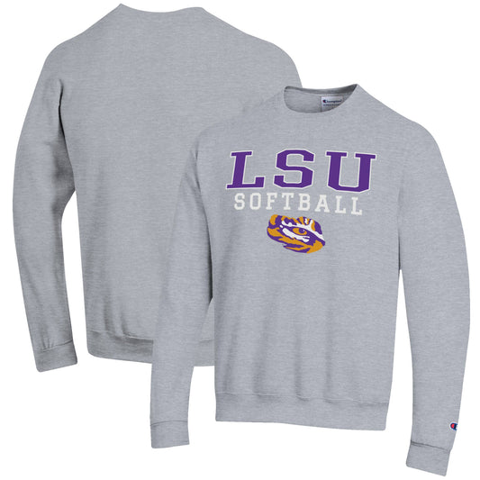 Men's Champion Gray LSU Tigers Softball Stack Pullover Crewneck Sweatshirt