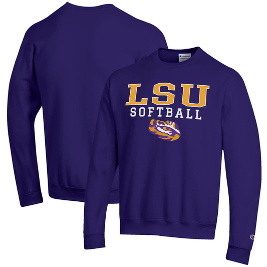 Men's Champion Purple LSU Tigers Softball Stack Pullover Crewneck Sweatshirt