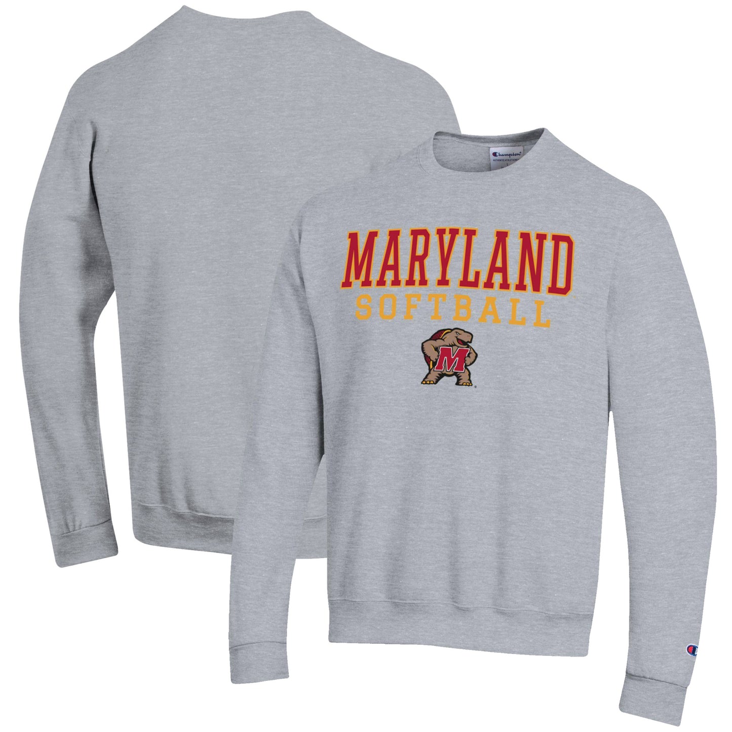 Men's Champion Gray Maryland Terrapins Softball Stack Pullover Crewneck Sweatshirt