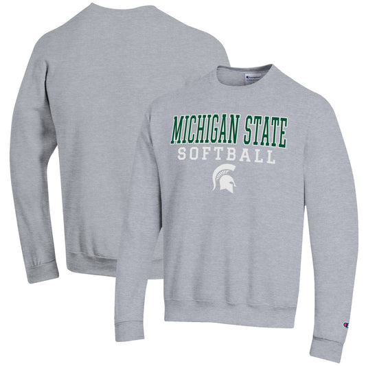 Men's Champion Gray Michigan State Spartans Softball Stack Pullover Crewneck Sweatshirt