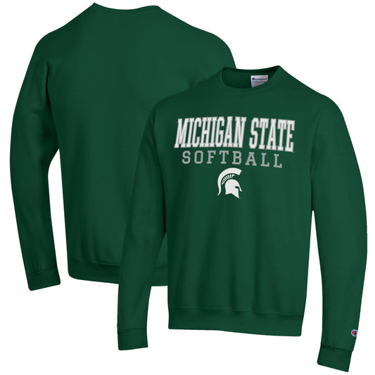 Men's Champion Green Michigan State Spartans Softball Stack Pullover Crewneck Sweatshirt