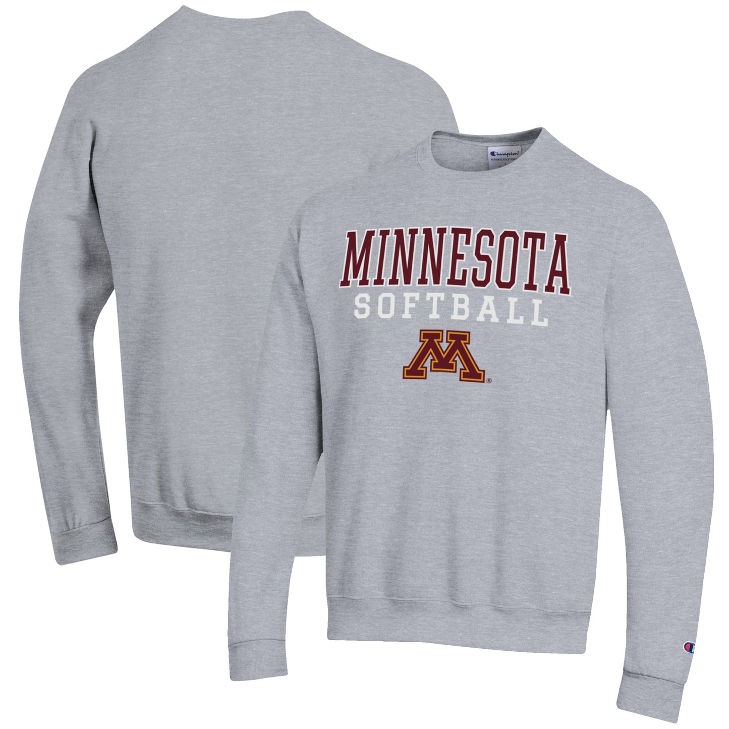 Men's Champion Gray Minnesota Golden Gophers Softball Stack Pullover Crewneck Sweatshirt