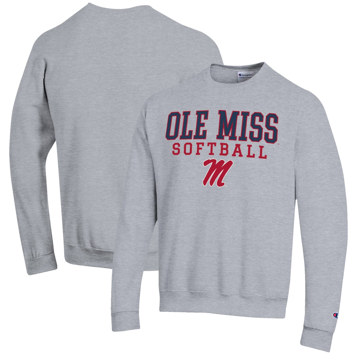 Men's Champion Gray Ole Miss Rebels Softball Stack Pullover Crewneck Sweatshirt