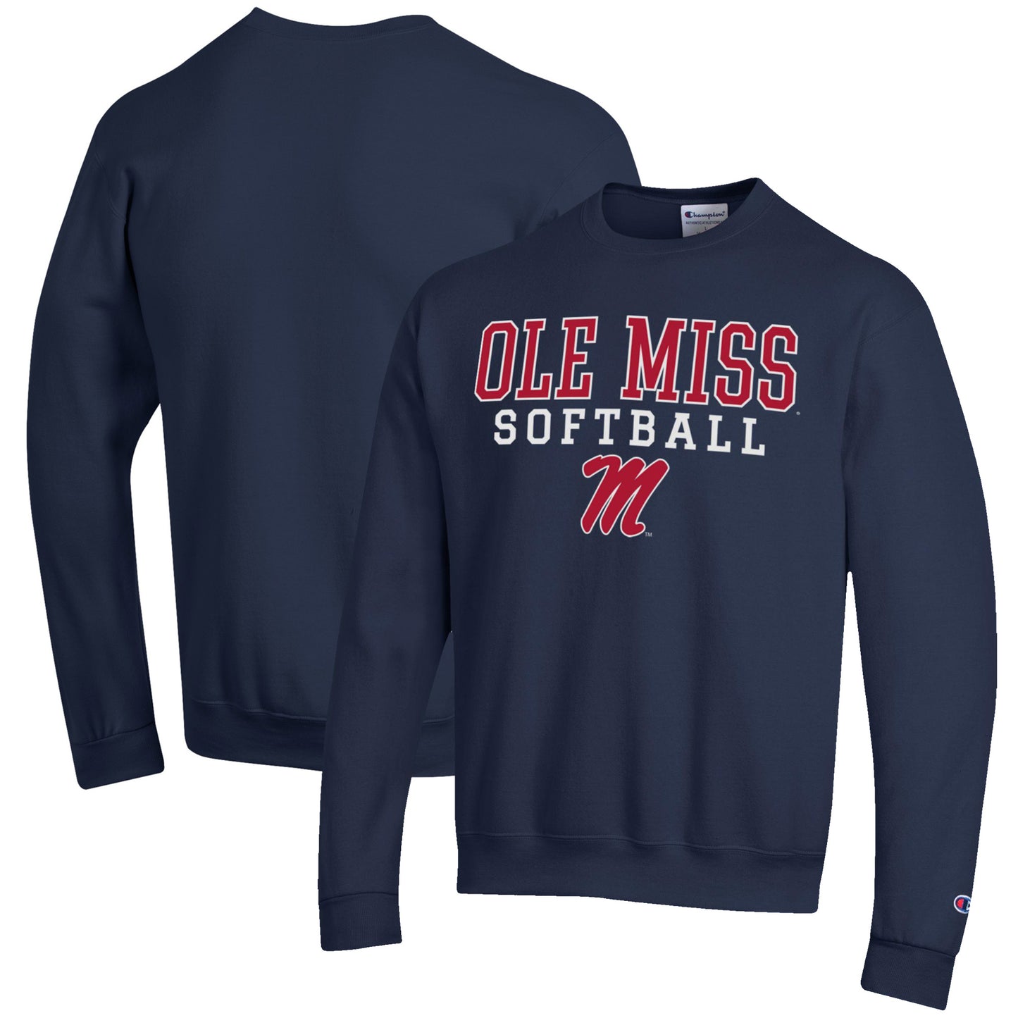 Men's Champion Navy Ole Miss Rebels Softball Stack Pullover Crewneck Sweatshirt