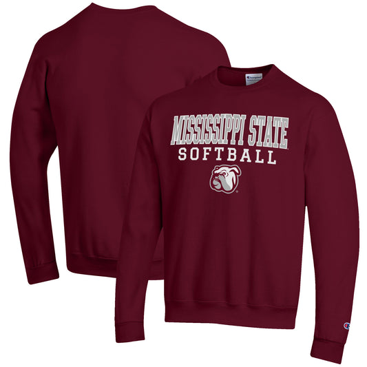 Men's Champion Maroon Mississippi State Bulldogs Softball Stack Pullover Crewneck Sweatshirt