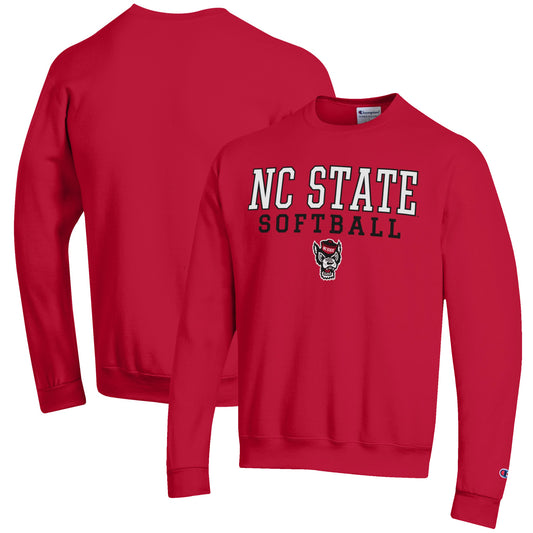 Men's Champion Red NC State Wolfpack Softball Stack Pullover Crewneck Sweatshirt