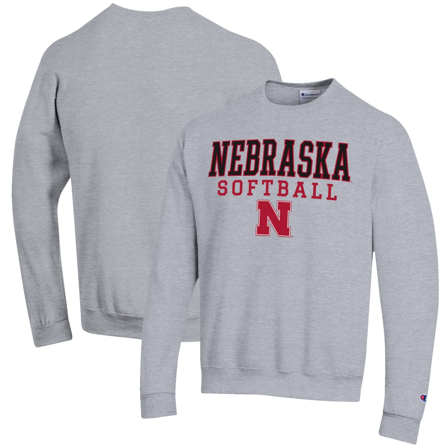 Men's Champion Gray Nebraska Huskers Softball Stack Pullover Crewneck Sweatshirt