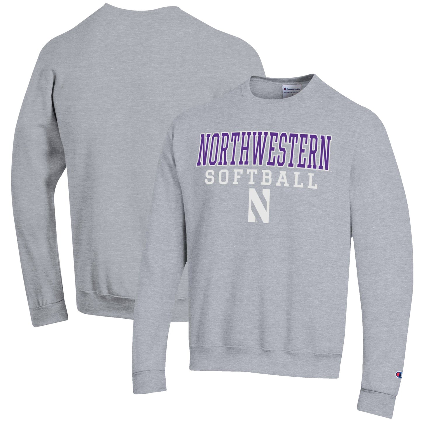 Men's Champion Gray Northwestern Wildcats Softball Stack Pullover Crewneck Sweatshirt