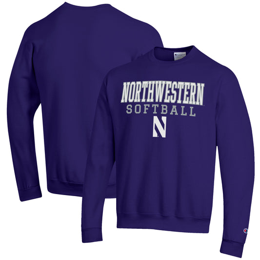 Men's Champion Purple Northwestern Wildcats Softball Stack Pullover Crewneck Sweatshirt