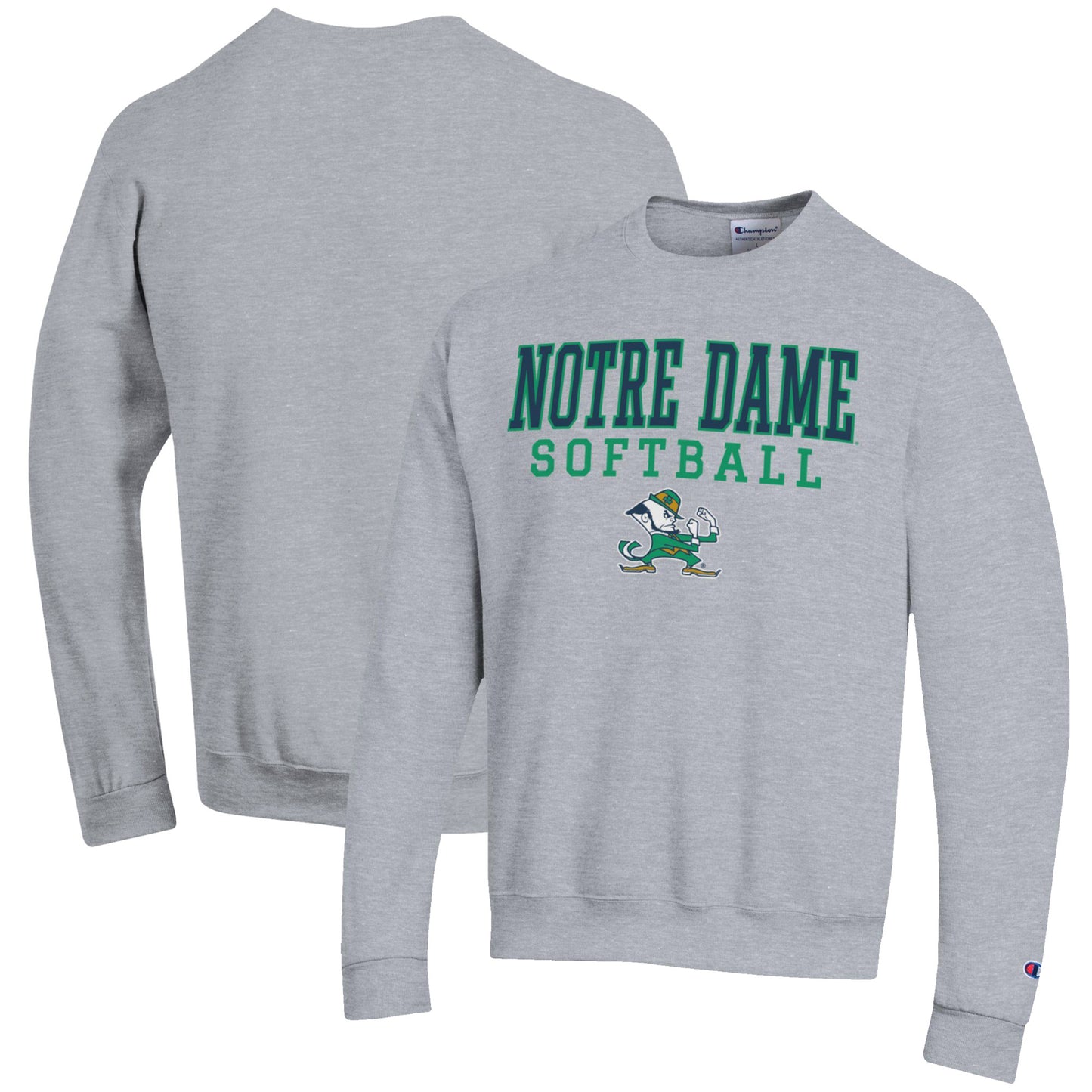 Men's Champion Gray Notre Dame Fighting Irish Softball Stack Pullover Crewneck Sweatshirt