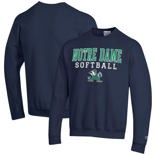 Men's Champion Navy Notre Dame Fighting Irish Softball Stack Pullover Crewneck Sweatshirt