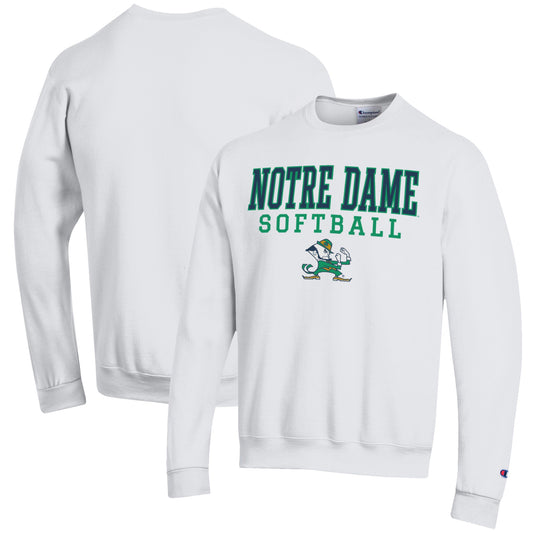 Men's Champion White Notre Dame Fighting Irish Softball Stack Pullover Crewneck Sweatshirt