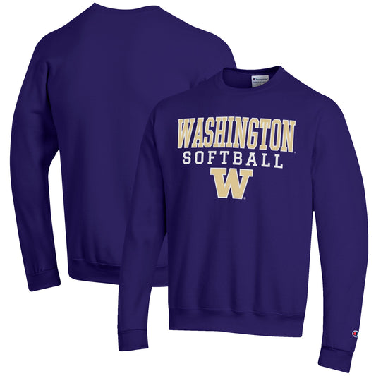 Men's Champion Purple Washington Huskies Softball Stack Pullover Crewneck Sweatshirt