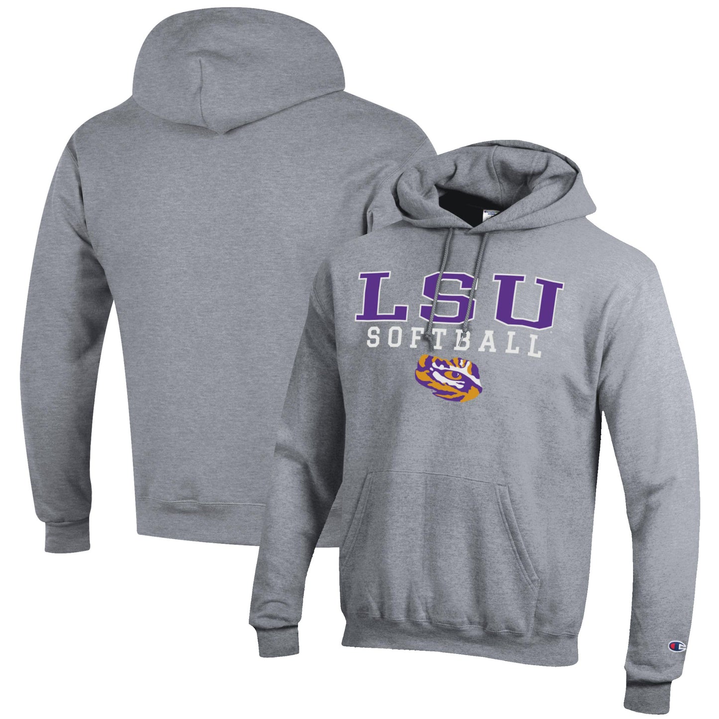 Men's Champion Gray LSU Tigers Softball Stack Pullover Hoodie