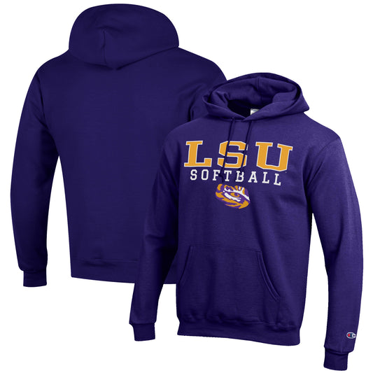 Men's Champion Purple LSU Tigers Softball Stack Pullover Hoodie