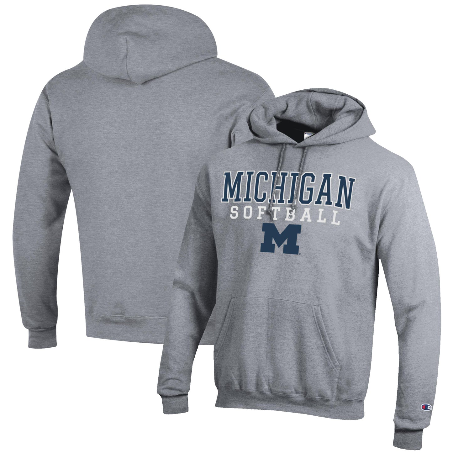 Men's Champion Gray Michigan Wolverines Softball Stack Pullover Hoodie