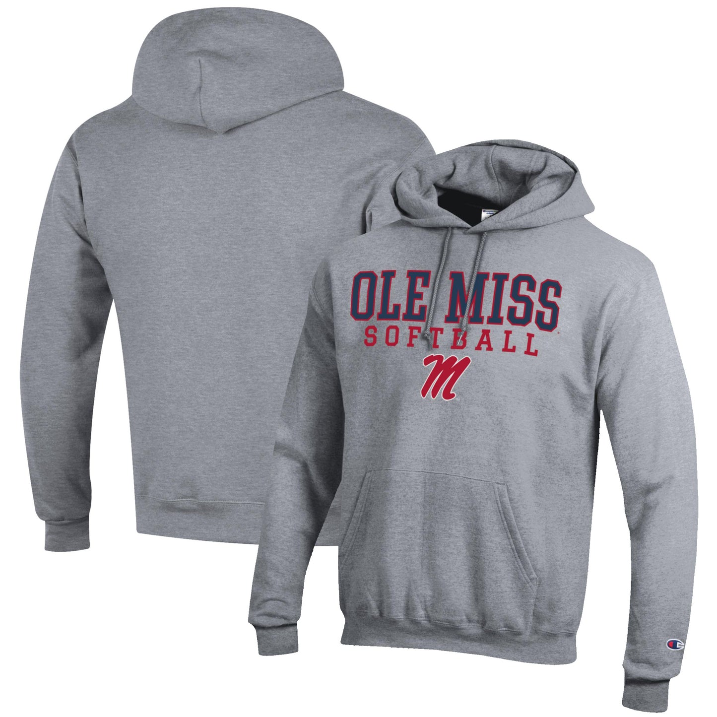 Men's Champion Gray Ole Miss Rebels Softball Stack Pullover Hoodie