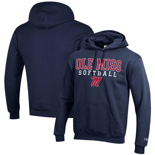 Men's Champion Navy Ole Miss Rebels Softball Stack Pullover Hoodie