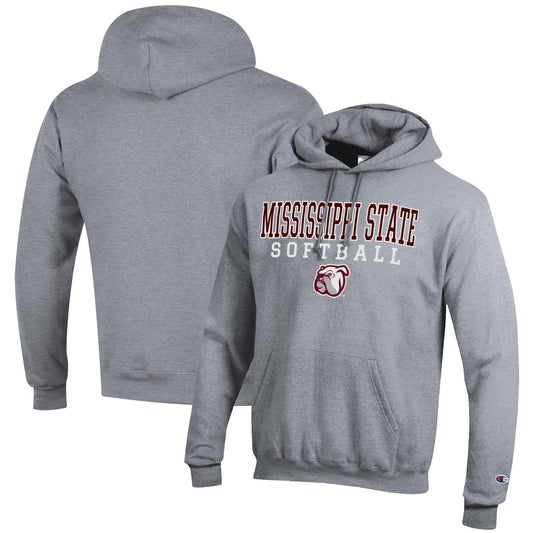 Men's Champion Gray Mississippi State Bulldogs Softball Stack Pullover Hoodie