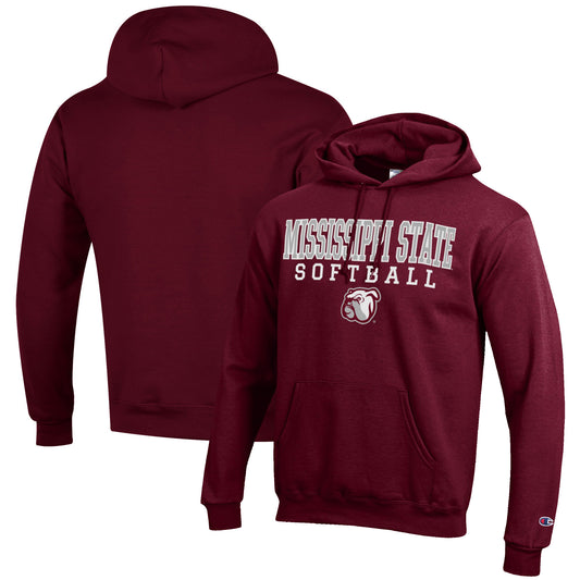 Men's Champion Maroon Mississippi State Bulldogs Softball Stack Pullover Hoodie