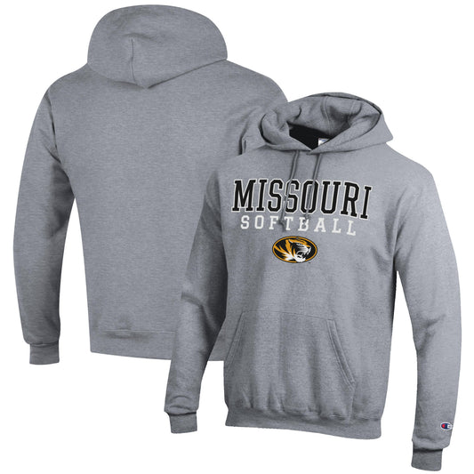 Men's Champion Gray Missouri Tigers Softball Stack Pullover Hoodie