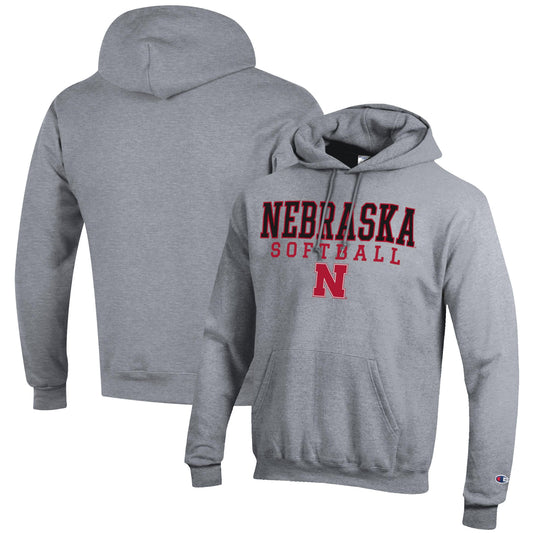 Men's Champion Gray Nebraska Huskers Softball Stack Pullover Hoodie