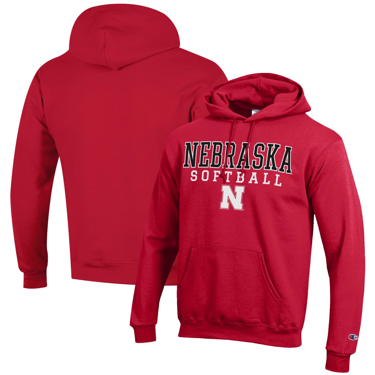 Men's Champion Scarlet Nebraska Huskers Softball Stack Pullover Hoodie