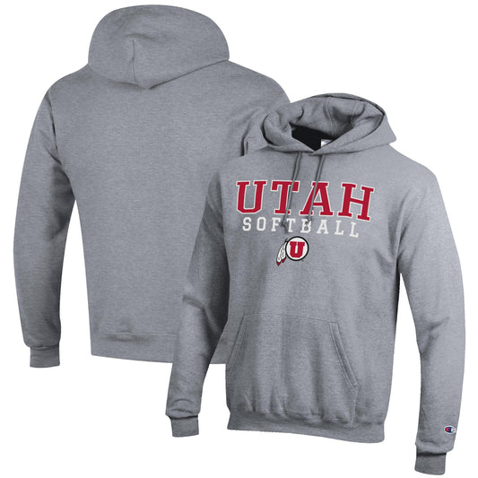 Men's Champion Gray Utah Utes Softball Stack Pullover Hoodie