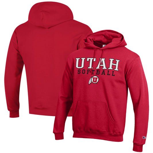 Men's Champion Red Utah Utes Softball Stack Pullover Hoodie