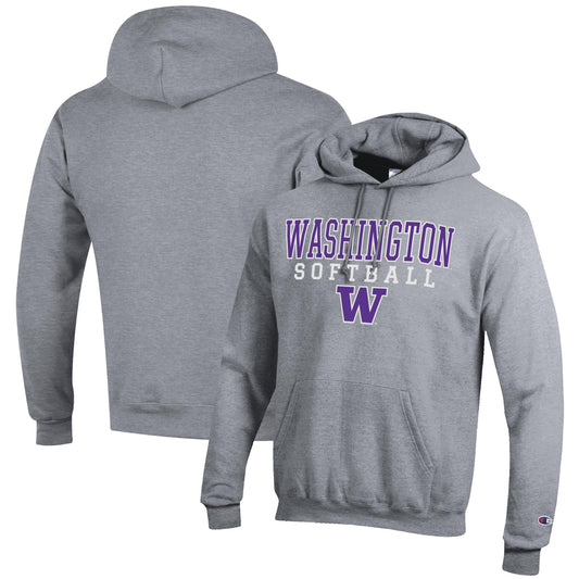 Men's Champion Gray Washington Huskies Softball Stack Pullover Hoodie