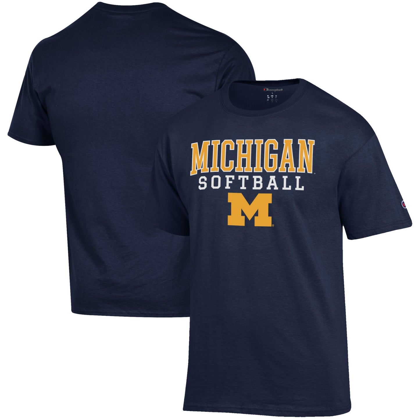 Men's Champion Navy Michigan Wolverines Softball Stack T-Shirt