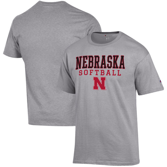 Men's Champion Gray Nebraska Huskers Softball Stack T-Shirt