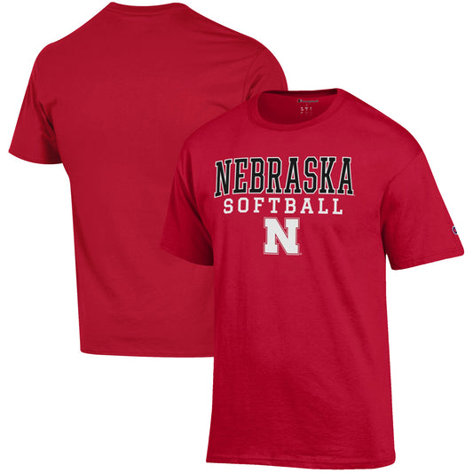 Men's Champion Scarlet Nebraska Huskers Softball Stack T-Shirt