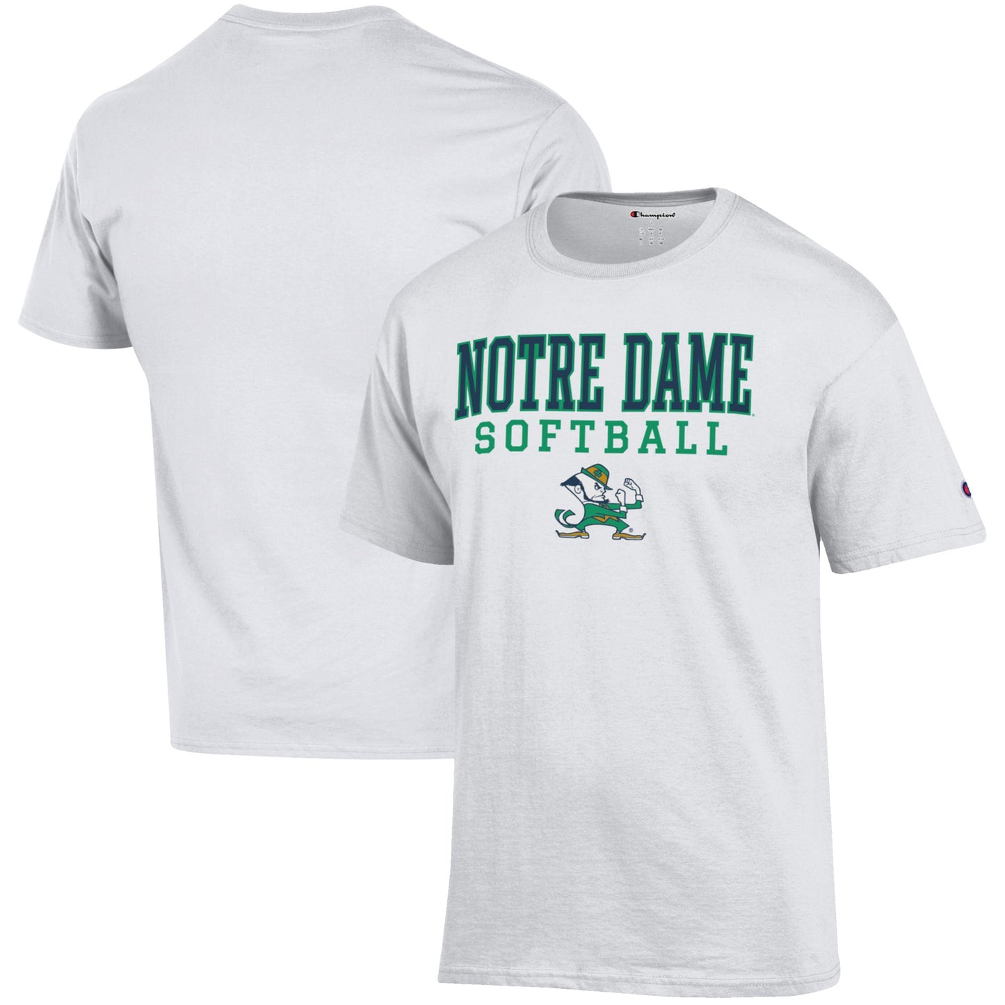 Men's Champion White Notre Dame Fighting Irish Softball Stack T-Shirt