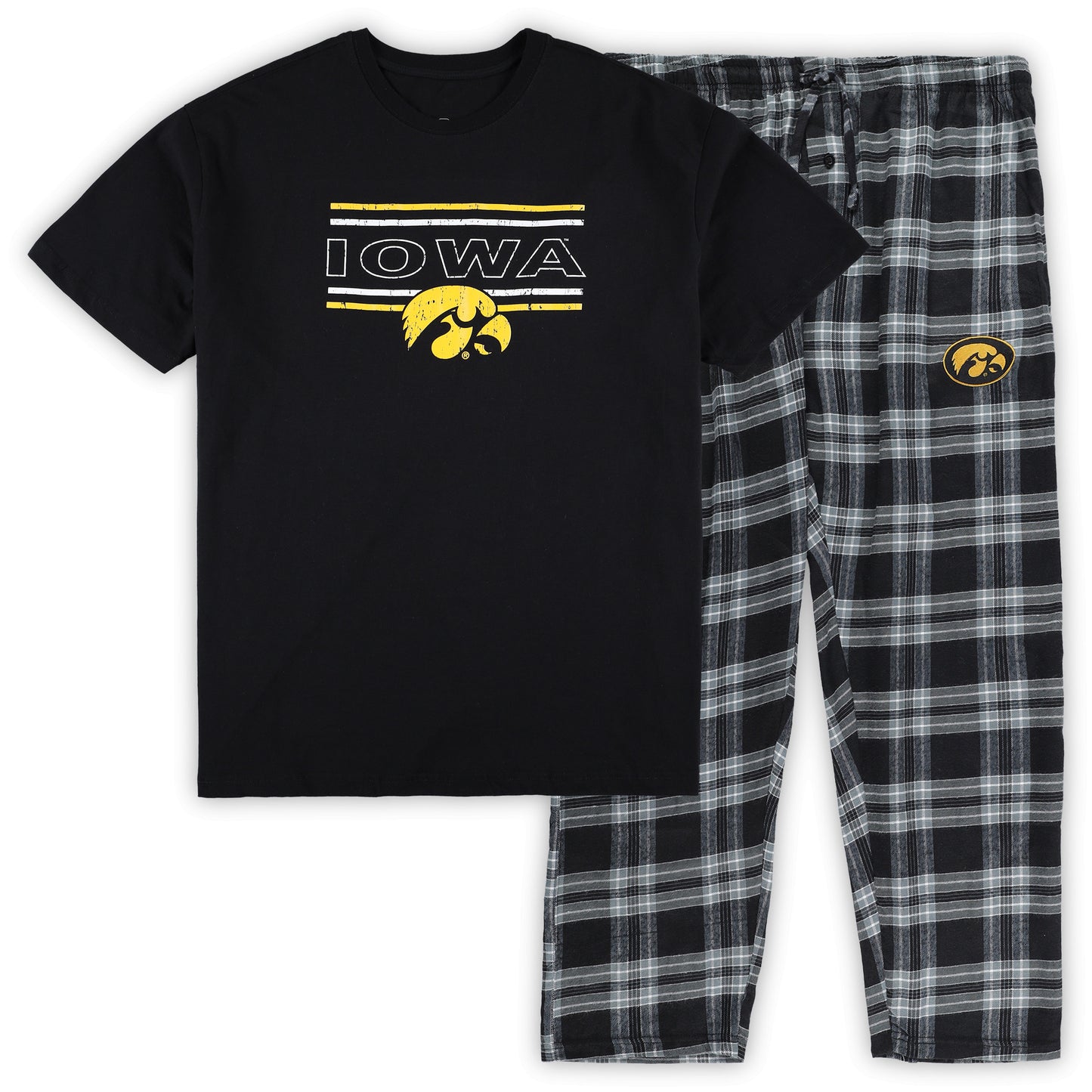 Men's Concepts Sport Black Iowa Hawkeyes Big & Tall Plaid T-Shirt & Pants Sleep Set