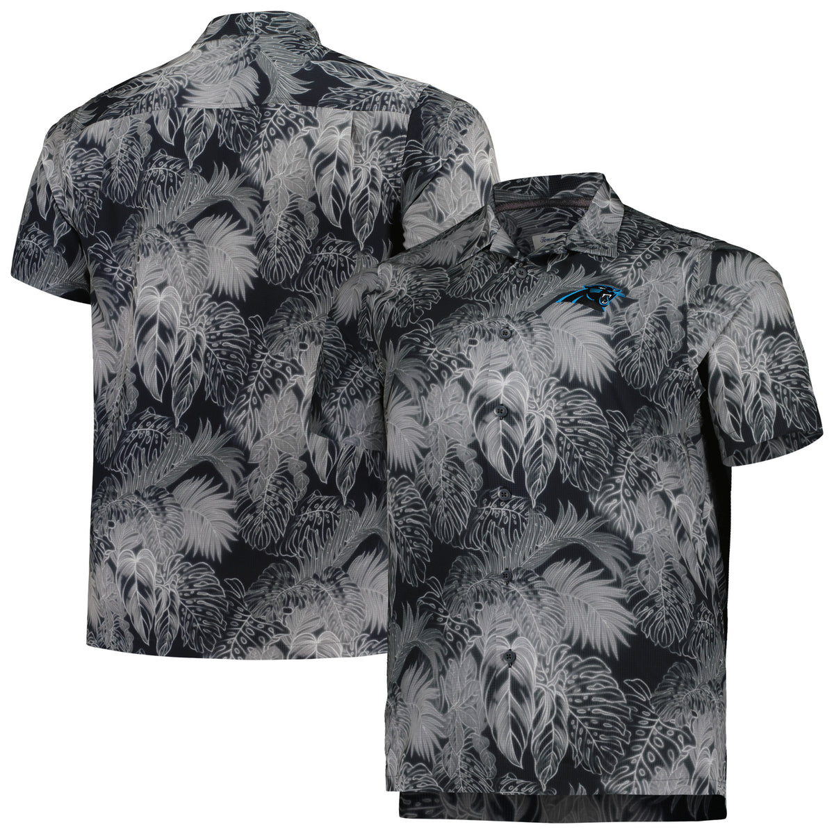 Men's Tommy Bahama Black Carolina Panthers Big & Tall Bahama Coast Luminescent Fronds Camp IslandZone Button-Up Shirt