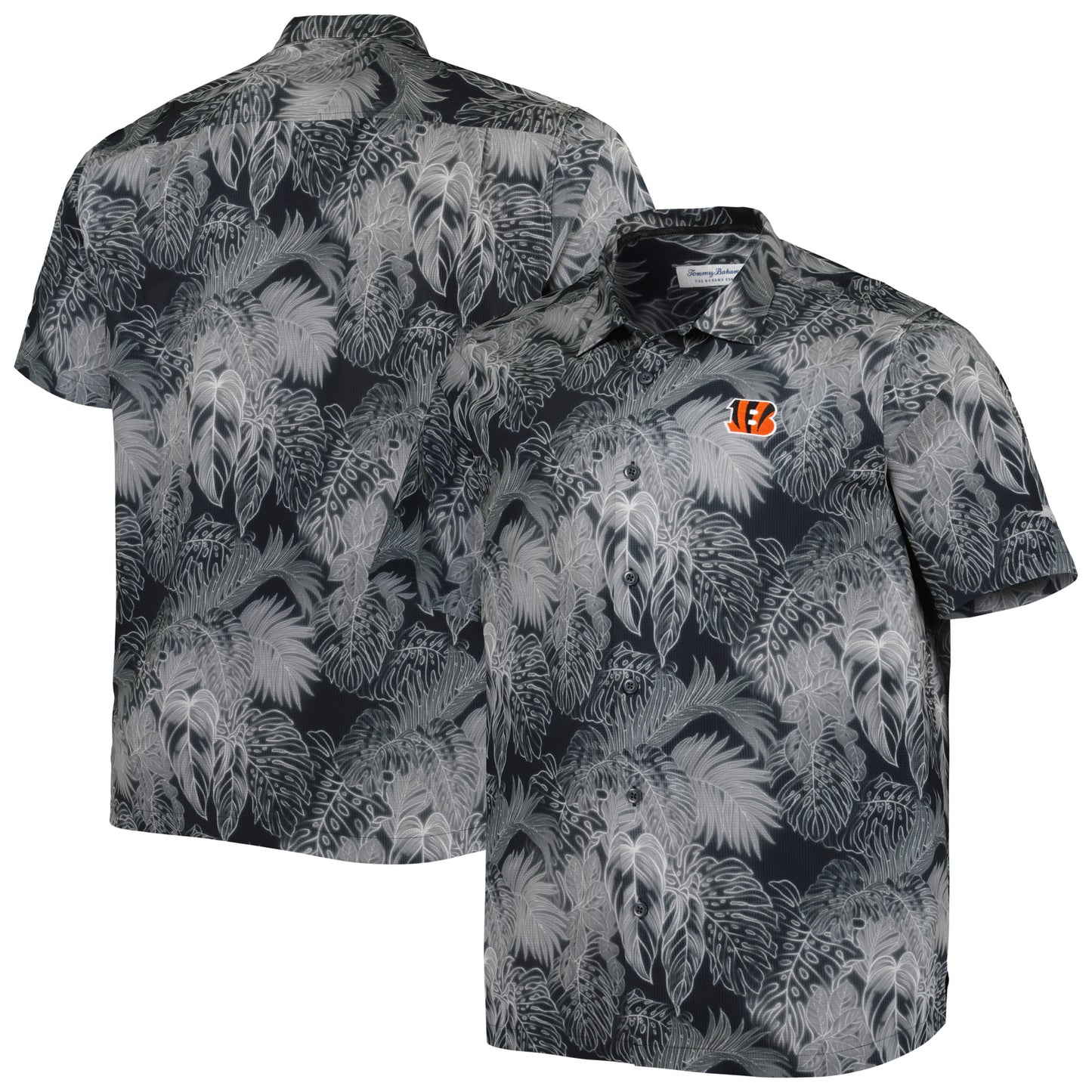 Men's Tommy Bahama Black Cincinnati Bengals Big & Tall Bahama Coast Luminescent Fronds Camp IslandZone Button-Up Shirt