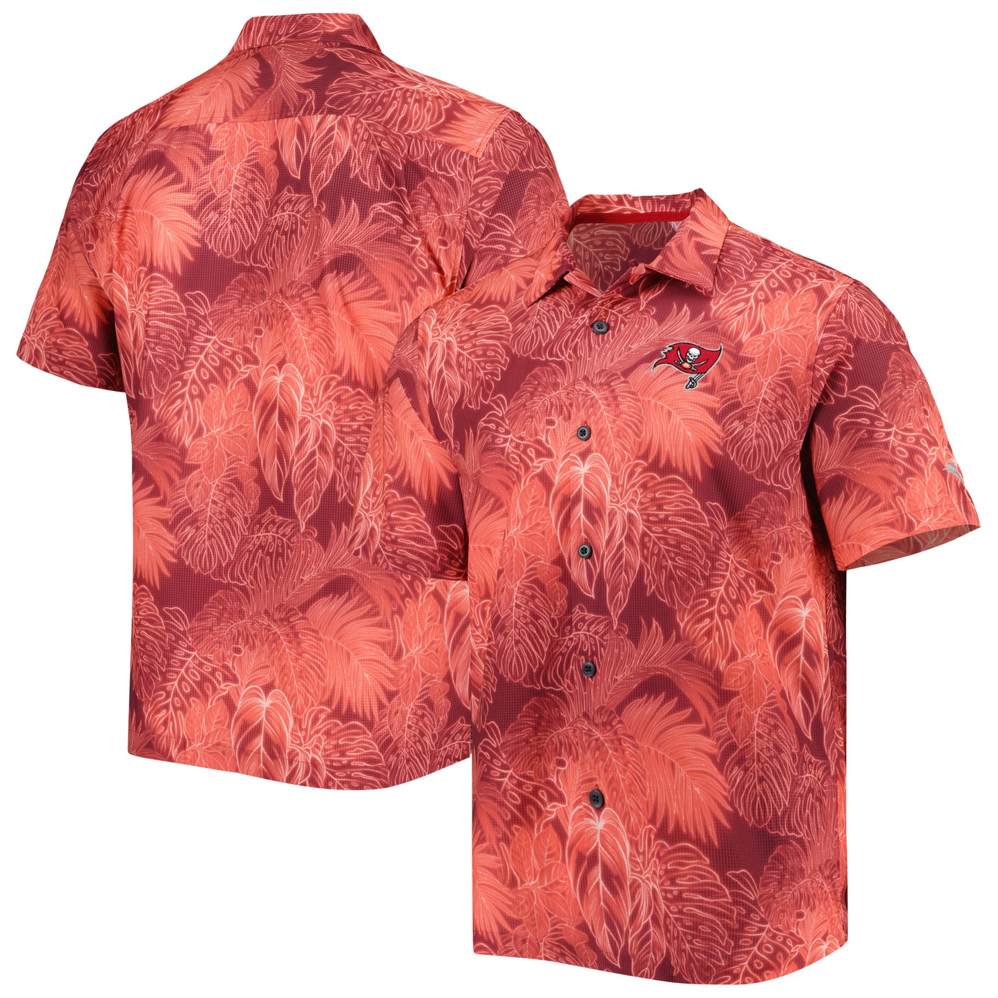 Men's Tommy Bahama Red Tampa Bay Buccaneers Coast Luminescent Fronds Camp IslandZone Button-Up Shirt