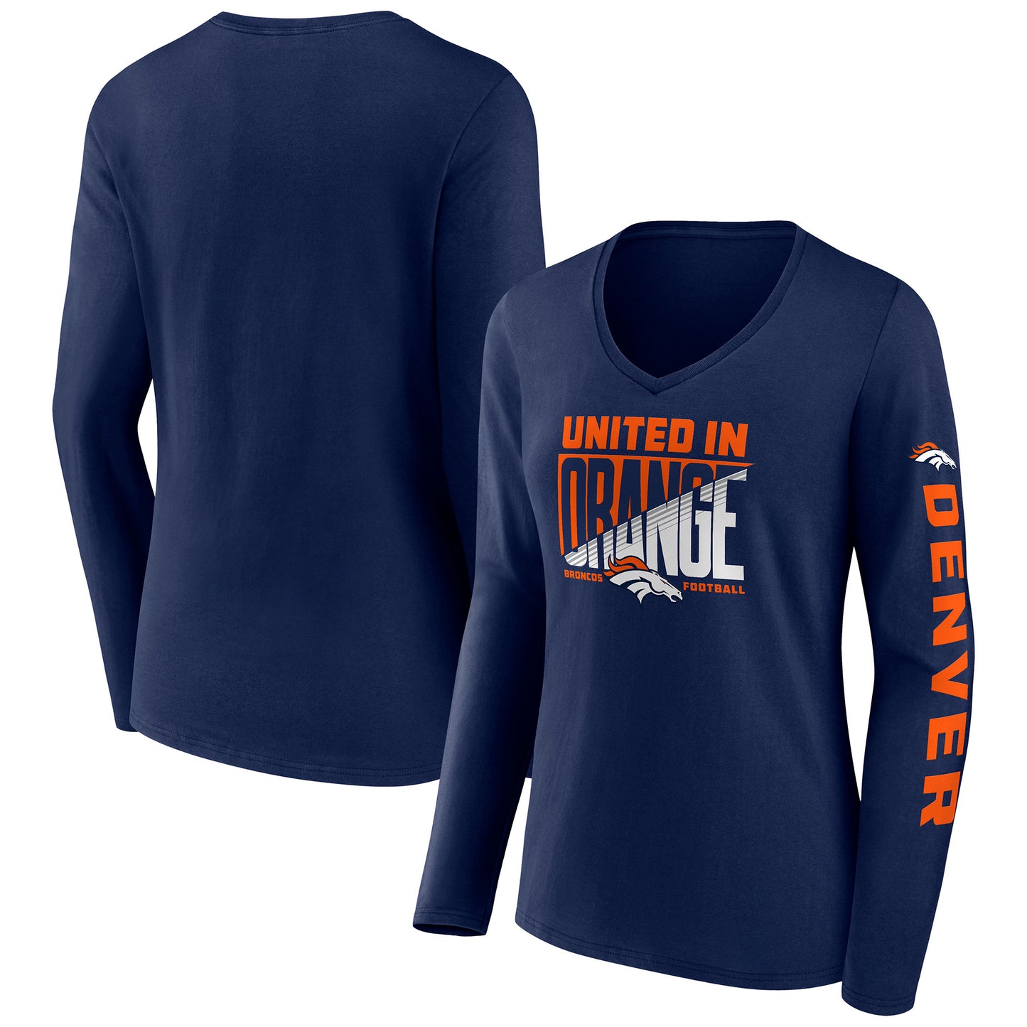 Women's Fanatics Navy Denver Broncos Hometown Sweep Long Sleeve V-Neck T-Shirt