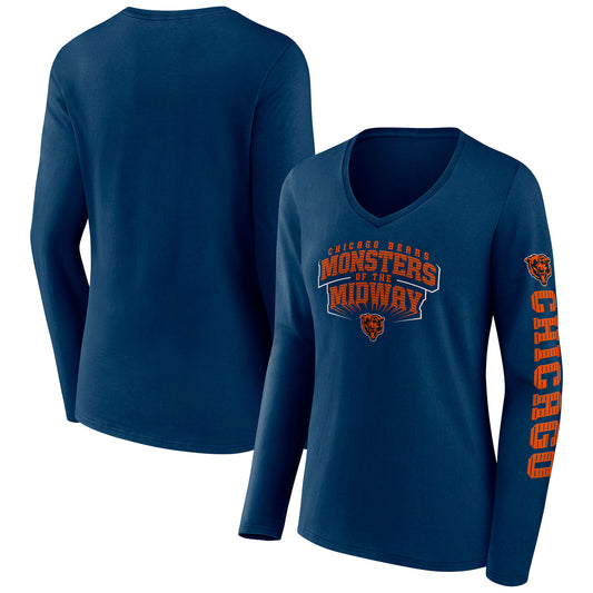 Women's Fanatics Navy Chicago Bears Hometown Sweep Long Sleeve V-Neck T-Shirt