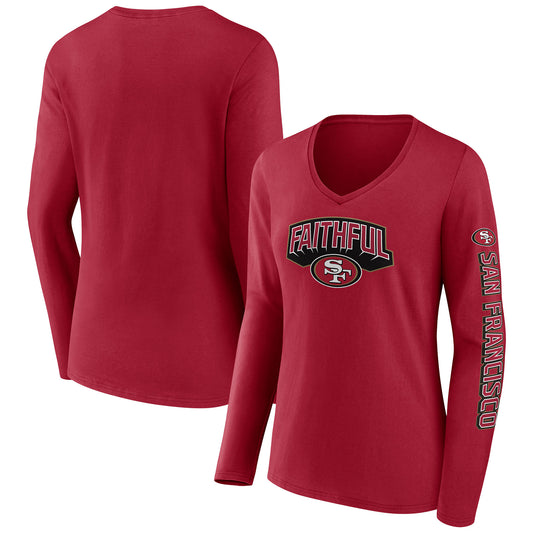 Women's Fanatics Scarlet San Francisco 49ers Hometown Sweep Long Sleeve V-Neck T-Shirt