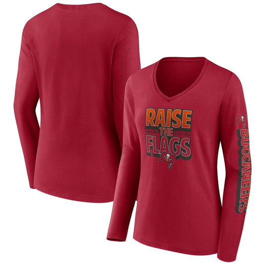 Women's Fanatics Red Tampa Bay Buccaneers Hometown Sweep Long Sleeve V-Neck T-Shirt