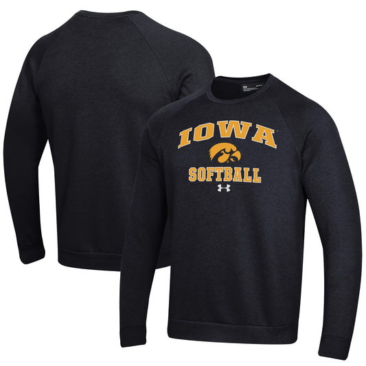 Men's Under Armour Black Iowa Hawkeyes Softball All Day Arch Fleece Pullover Sweatshirt