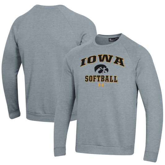 Men's Under Armour Gray Iowa Hawkeyes Softball All Day Arch Fleece Pullover Sweatshirt