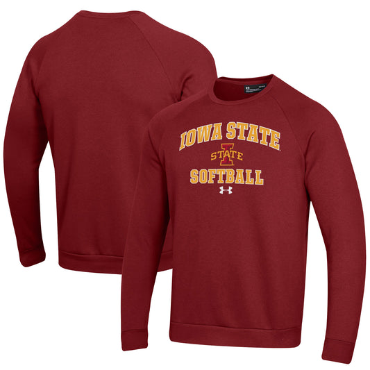 Men's Under Armour Cardinal Iowa State Cyclones Softball All Day Arch Fleece Pullover Sweatshirt