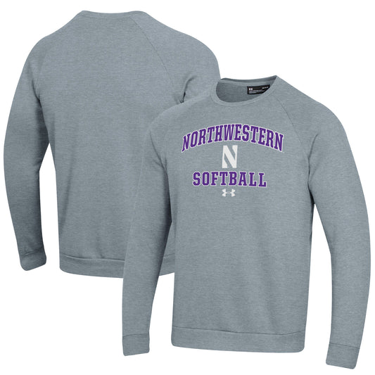 Men's Under Armour Gray Northwestern Wildcats Softball All Day Arch Fleece Pullover Sweatshirt