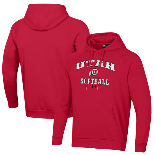 Men's Under Armour Red Utah Utes Softball All Day Arch Fleece Pullover Hoodie