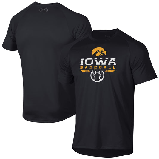 Men's Under Armour Black Iowa Hawkeyes Baseball Icon Raglan Performance T-Shirt